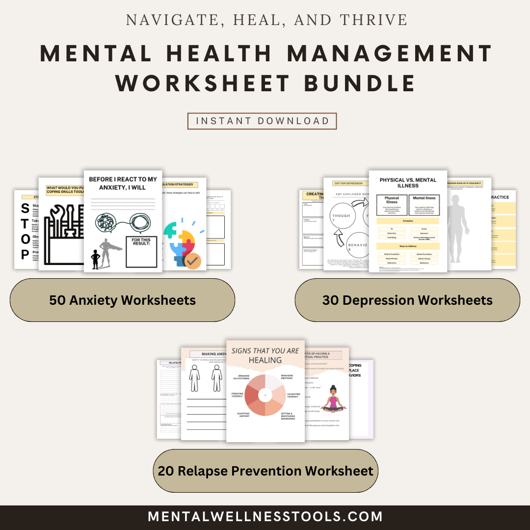 Anxiety, Depression & Relapse Prevention Worksheet Pack
